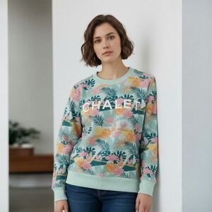 Birdz‎ Sweatshirt Womens Small Mint Green Tropical Floral Cotton Blend
